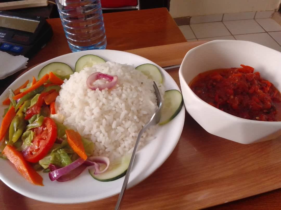 White rice, salad & stew
